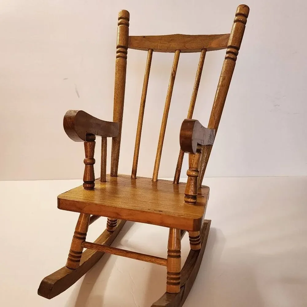 Wooden Vintage Light Maple Doll Rocking Chair